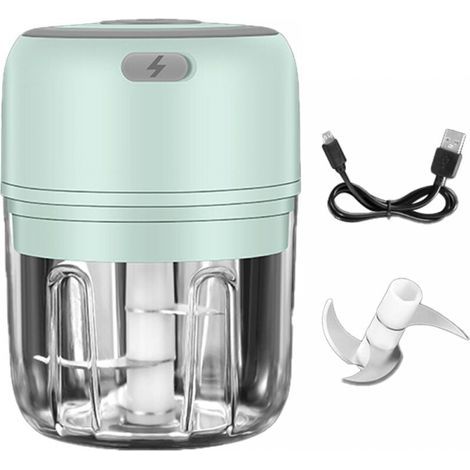 (250 ml), green Mini electric chopper, portable garlic chopper, small cordless chopper with USB charging for vegetables, ginger, onion, chili (1/5)