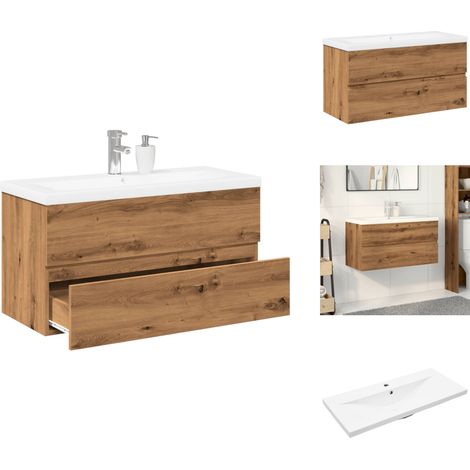 Vidaxl – Meuble double vasque chêne artisanal avec vasque céramique – 90 x 38,5 x 45 cm – Espace de rangement avec tiroir – Fixation murale (1/5)