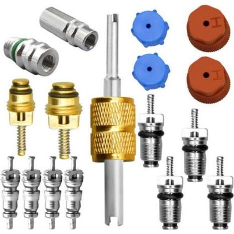 Kit de noyau de valve de climatisation, y compris système de réfrigération A/C R134a noyau de valve AC Service Port bouchon d'étanchéité outil de retrait de noyau de valve A/C vannes de servi (1/3)