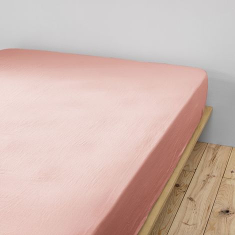 Drap housse 160x200 double gaze de coton rose Terre de Nuit