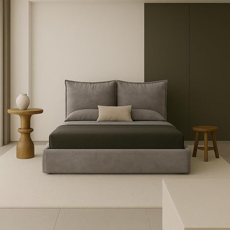 Sofello Polsterbett nach Maß 200x200 Metall-Lattenrost grau Velour Samtstoff Velvett mit Bettkasten und Stauraum (1/5)