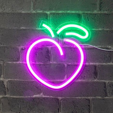Neon led Pêche 23CM - Neon Mural Rose et Vert sur Secteur - Lampe Neon Enseigne avec Interrupteur ON/OFF pour Decoration Cuisine Decoration Salon Decoration Murale Decoration Bar Deco Chambre (1/5)