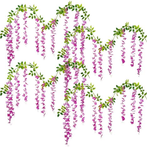 Soavoa Guirlande Glycine Artificielle Pourpre 4pcs Décoration Murale Mariage Archet Suspension Intérieur Extérieur (1/4)