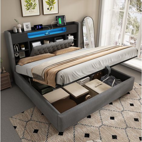 Cama matrimonio almacenaje LED USB 160x200 OKMYHOME (1/5)