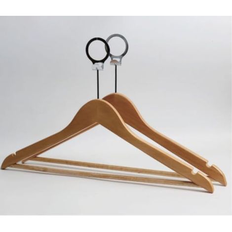 Cintre en Bois Massif avec système Antivol, 44cm, Lot de 50, pour Hotel