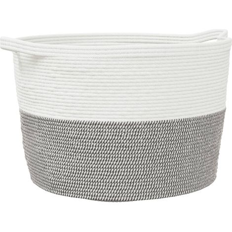 Panier à linge gris et blanc Ø60x36 cm coton