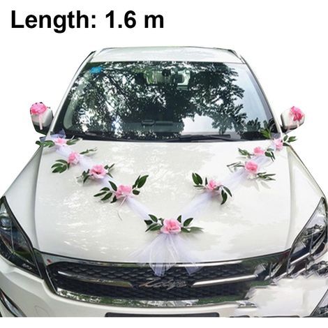 Décoration Florale Pour Voiture De Mariage - Couronne En Organza Avec Poignées De Porte Et Ours En Peluche - Kit Complet Pour Événements Festifs