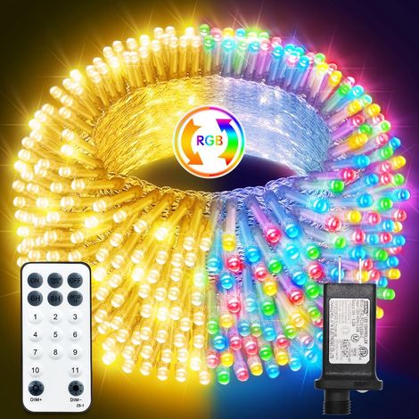 Guirlande lumineuse de Noël 300 LED, 30 m (100 pi) connectable sur secteur avec télécommande et minuteur, étanche IP65 pour cour, jardin et décoration de Noël (changement de couleur + blanc chaud) (1/5)