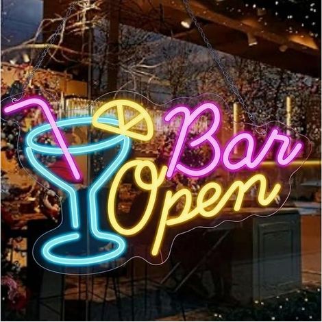 Neon Bar Open Sign Light LED Neon Sign Panel USB Operation for Home Bar Club Bistro Party Decoration Showcase Wall Decoration, Approximately 42 x 27 cm (1/4)