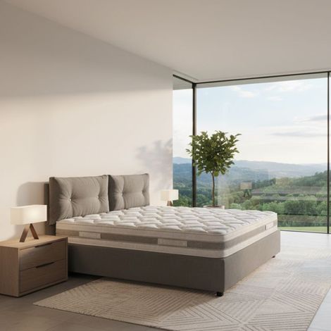 Dmora - Letto matrimoniale Dlucid, Letto contenitore con rivestimento in tessuto, 100% Made in Italy, Apertura frontale, con materasso Cm 160x200 incluso, Grigio (1/5)