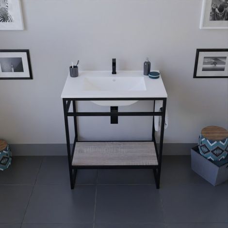 Meuble salle de bain STRUCTURA 70 cm avec plan vasque- Céramique - Bois