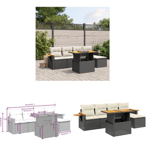 Salon de jardin 6 pcs avec coussins noir résine tressée - Ensemble Salon De Jardin - Meuble Extérieur - Résine Tressée - Rotin Synthétique - Table Extensible - Home & Living (1/3)