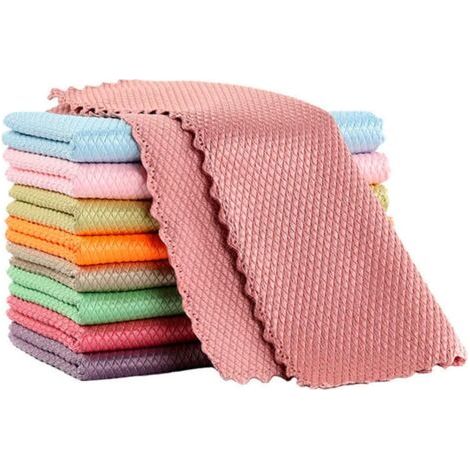 Paquete de 10 paños de limpieza de microfibra, sin pelusa, con estampado de escamas, altamente absorbentes, para cocina y hogar (color aleatorio) (25 x 25 cm) (1/5)