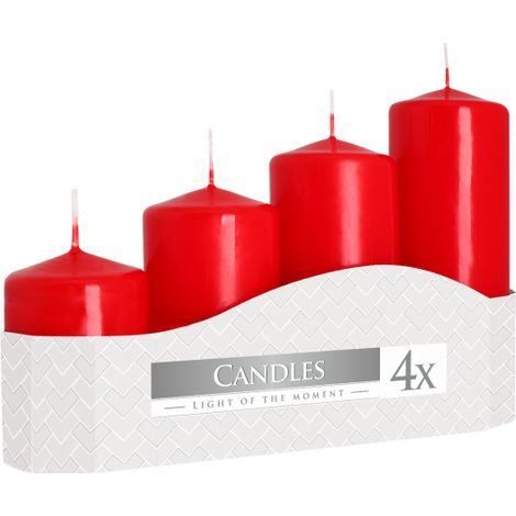 Set de Bougies Piliers 50mm (11/16/22/33H) (4 pièces) - Rouge- Vendu par 1 (1/4)