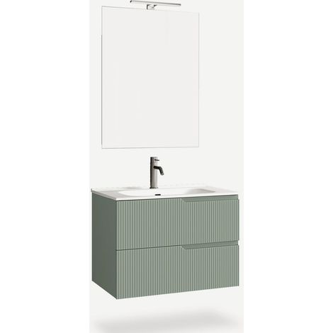 Hängende Badezimmerwaschtisch mit Spiegel und LED-Beleuchtung, 80 cm, Modell Venere - Dunkel Grün