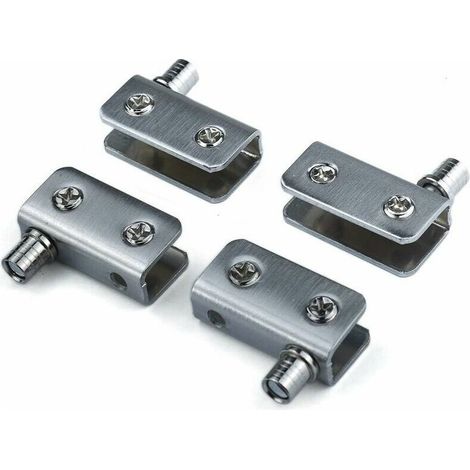 Bisagra para muebles, bisagras para puertas de cristal, bisagra pivotante de 90°, sin necesidad de taladrar, acero inoxidable, apta para cristal de 5-8 mm, paquete de 4 (1/5)