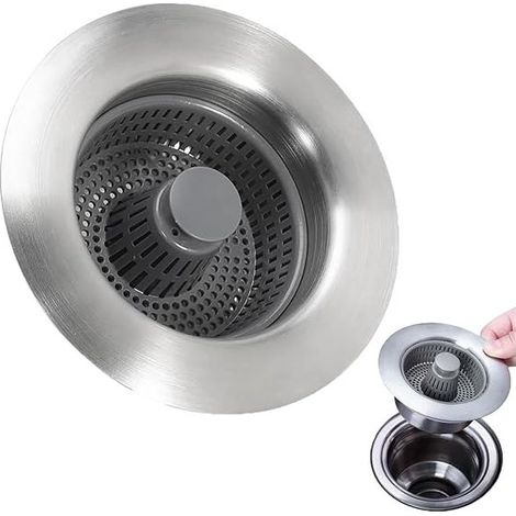 Crépine D Évier - Acier Inoxydable 304 - 3 En 1 Bouchon Panier Filtre - Compatible Trou 3 5 Pouces - 2 Pièces (1/5)
