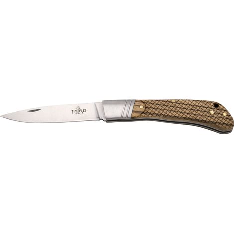 Couteau de poche Third K4111J, manche en bois de zebrano gravé au laser, lame 8,6 cm, fermeture à piston, poids 77 gr.