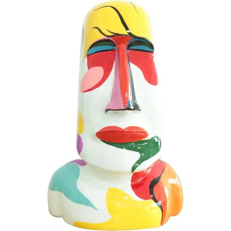 Statue tête île de Pâques avec peintures abstraites H43 cm - MOAI (1/3)