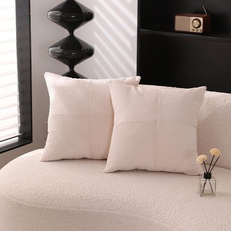 1 Coussin carré, tissu côtelé beige, 45x45 cm, rembourrage moelleux, décoration salon chambre (1/4)