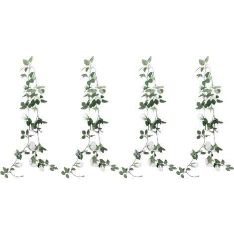 Guirlande de Roses Artificielles en Soie, 2.4m, Fausse Vigne, 9 Têtes, Fleurs Pliables avec Feuilles Vertes, pour Décoration de Maison, Fête de Mariage, 4 Pièces (White) (1/5)