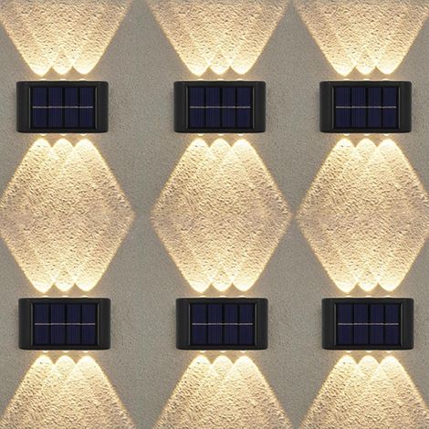 Lot de 6 Appliques Étanche Solaires Murales D'extérieur, Appliques Murales Solaires Up and Down, IP65 Réglables LED Applique avec 6 Lampes (1/5)