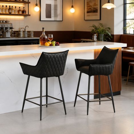 Barhocker 2er Set mit Armlehnen PU Leder Metall Anthrazit OKMYHOME (1/5)