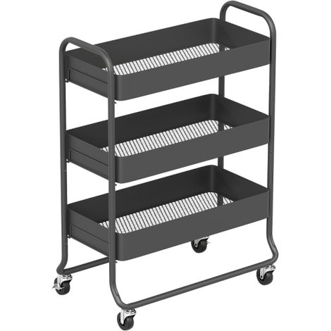 Küchenwagen, 3 Körbe, 4 Rollen, Metall, Schwarz 
On-Site