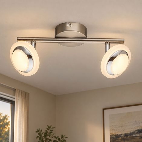 Plafoniera soggiorno LED da soffitto cromata, faretti orientabili, 2x4W 2x 280lm bianco caldo. Globo 56125-2 (1/3)