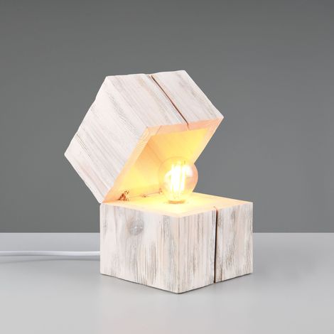 TREASURE LAMPADA DA TAVOLO ATTACCO E14 LAMPADINA INCLUSA LEGNO BIANCO H. 16CM (1/5)