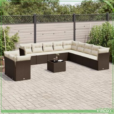 Salon de jardin - 7291712417160 - Résine tressée marron - Conception modulaire - Coussins déhoussables blanc crème (1/5)