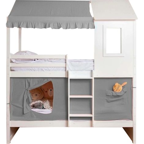 Techo para litera litera casita algodón gris 70x198/154x133cm