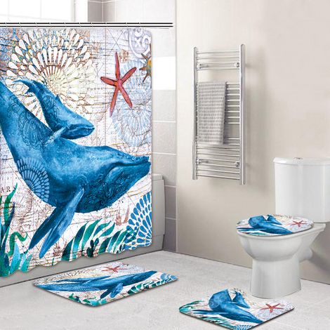 4 rideaux de douche imprimés 3D, imperméables, polyester, serviette et 2 tapis de bain (1/5)