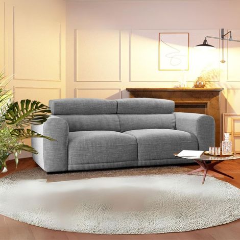 Divano a 2 posti con seduta a slitta extra large tessuto colore grigio - Raffi (1/4)