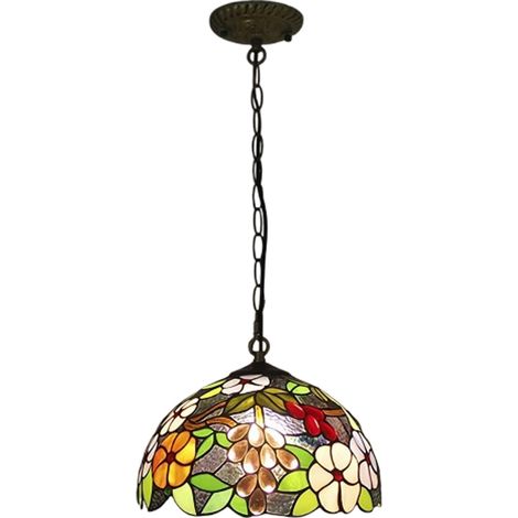 LEDANDER Lustre de style Tiffany, 9 watts, plafonnier vintage, ampoule 220V/E27 à lumière chaude, lustre en vitrail fait main, convient aux restaurants, bars, hôtels et à la décoration intérieure. (1/5)
