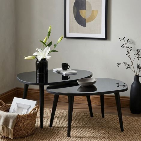 Couch-Tisch Cassiano, Gehärtetes Glas, Oval, Rauchglas-Ton, 75x55x38h cm, Schwarz (1/5)