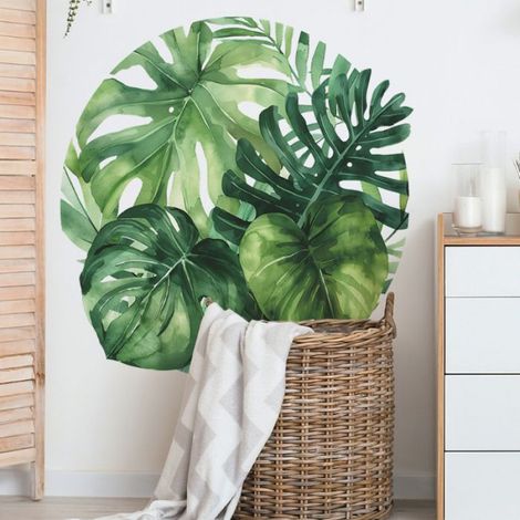 Sticker Mural Feuilles Vertes Tropicales PVC Auto-Adhésif Pour Décoration Intérieure Salon Chambre Cuisine Bureau Lot De 1 (1/5)