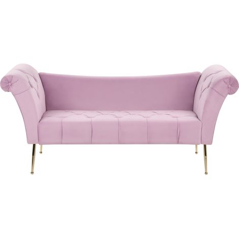 Chaise longue de terciopelo violeta claro acolchado patas de metal dorado Nantilly