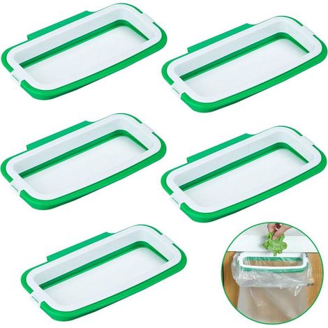 Lot de 5 supports portables pour sacs poubelle, à suspendre à l'arrière d'une porte de placard de cuisine. (1/5)