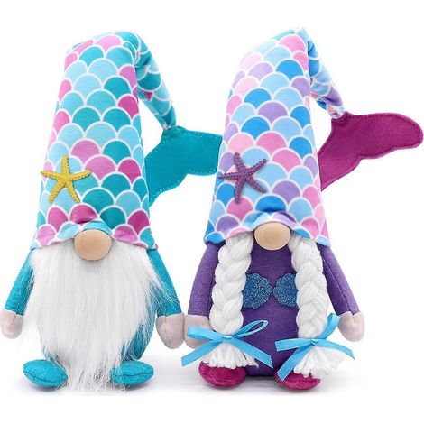Frühlings- und Sommer-Gnome Plüschdekorationen 2er-Pack, handgefertigt im Strandstil