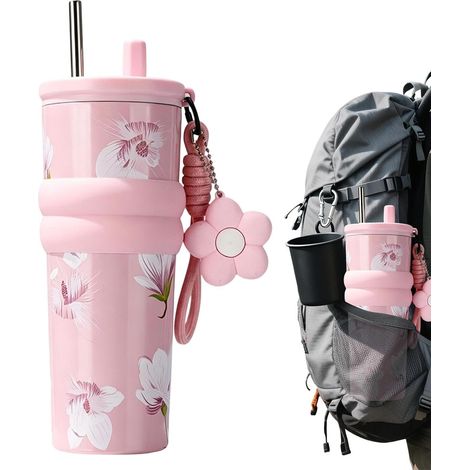 Isolier-Tumbler 710 ml mit Deckel und Strohhalm, lebensmittelecht Edelstahlbecher Reise-Tumbler für heiße und kalte Getränke, Tee, Milch, Saft, Zuhause, Büro, Camping, Picknick, Outdoor (1/5)