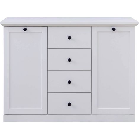 Sideboard Landhausstil weiß BERGAMA-19 mit Knopfgriffen schwarz, B/H/T: ca. 119/88/41 cm (1/5)