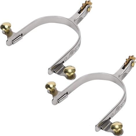 Éperons de Cowboy - Paire - Acier Inoxydable - Fixation Stable par Bouton - Équitation Western et Entraînement - Argenté (1/5)