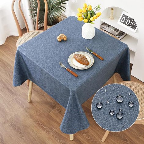 Nappe lavable aspect lin 120x120cm, hydrofuge, résistant aux rayures