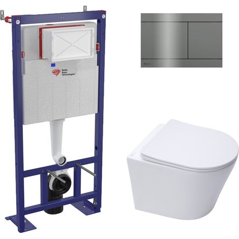 Swiss Aqua Technologies Pack WC bâti-autoportant + WC Infinitio sans bride + Abattant softclose + plaque en acier inoxydable, revêtement PVD, Gun Metal (1/5)