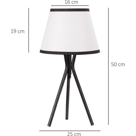 Lampada da tavolo HOMCOM con treppiede in metallo, paralume in tessuto e attacco E27, max. 40W, stile moderno per camera da letto e soggiorno, Ø25x50 cm, bianca e nera. (1/5)