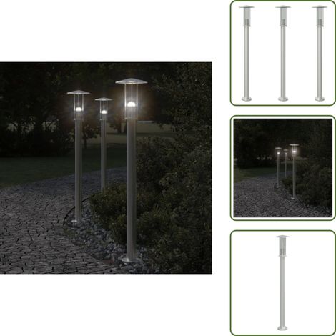 The Living Store Lampadaires d'extérieur 3 pcs argenté 100 cm acier inoxydable - Lampadaire Exterieur - Éclairage Extérieur - Luminaire Extérieur - Lampe De Terrasse - Lumière Extérieure (1/5)