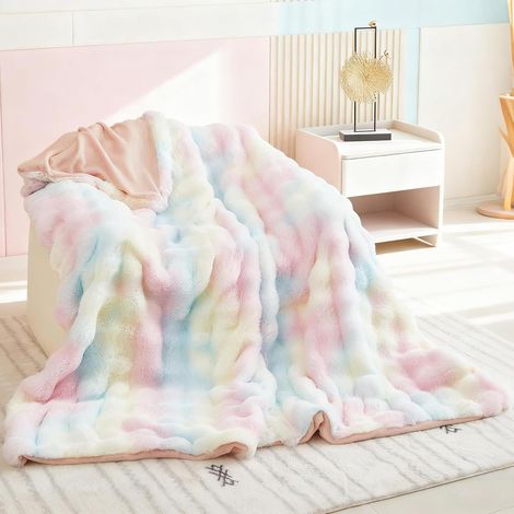 Rainbow Throw Blanket - Soft and Warm Plush Blankets for Children and Adults, Lightweight and Colorful for Sofa, Bed, Camping (Rainbow, 160x200cm) (1/5)