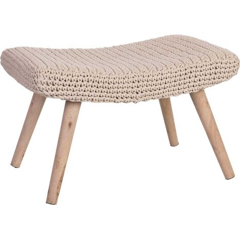 Banqueta de madera y algodón trenzado beige 67x30x43h cm (1/5)