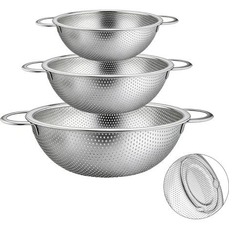 3pcs Acier Passoire, Passoires Micro, Passoire de Cuisine, Perforées avec Poignées, pour Pâtes, Fruits, riz, Légumes, Passe au Lave-Vaisselle - 16/22/28cm (1/5)